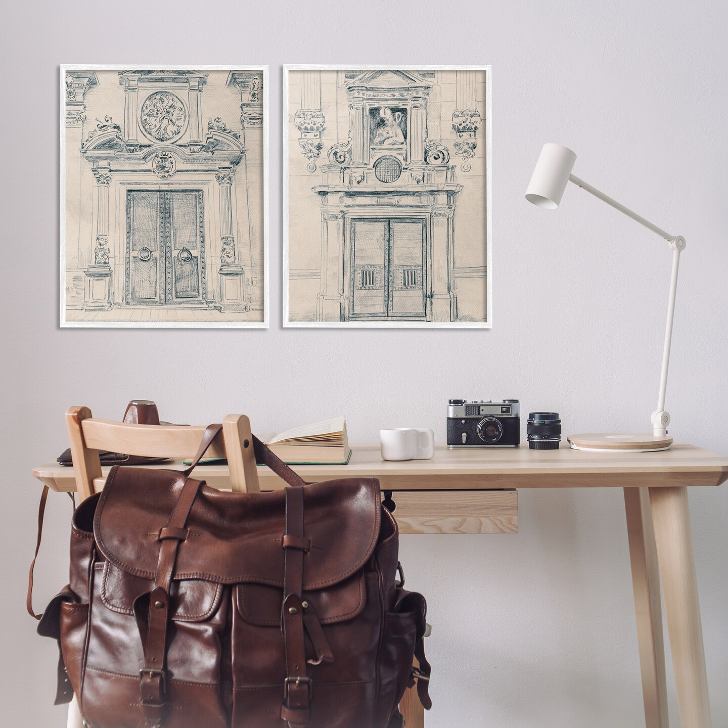 Stupell Industries Pencil Sketch Ornate Door 2 pc Framed Giclee Wall Art Set Design by June Erica Vess