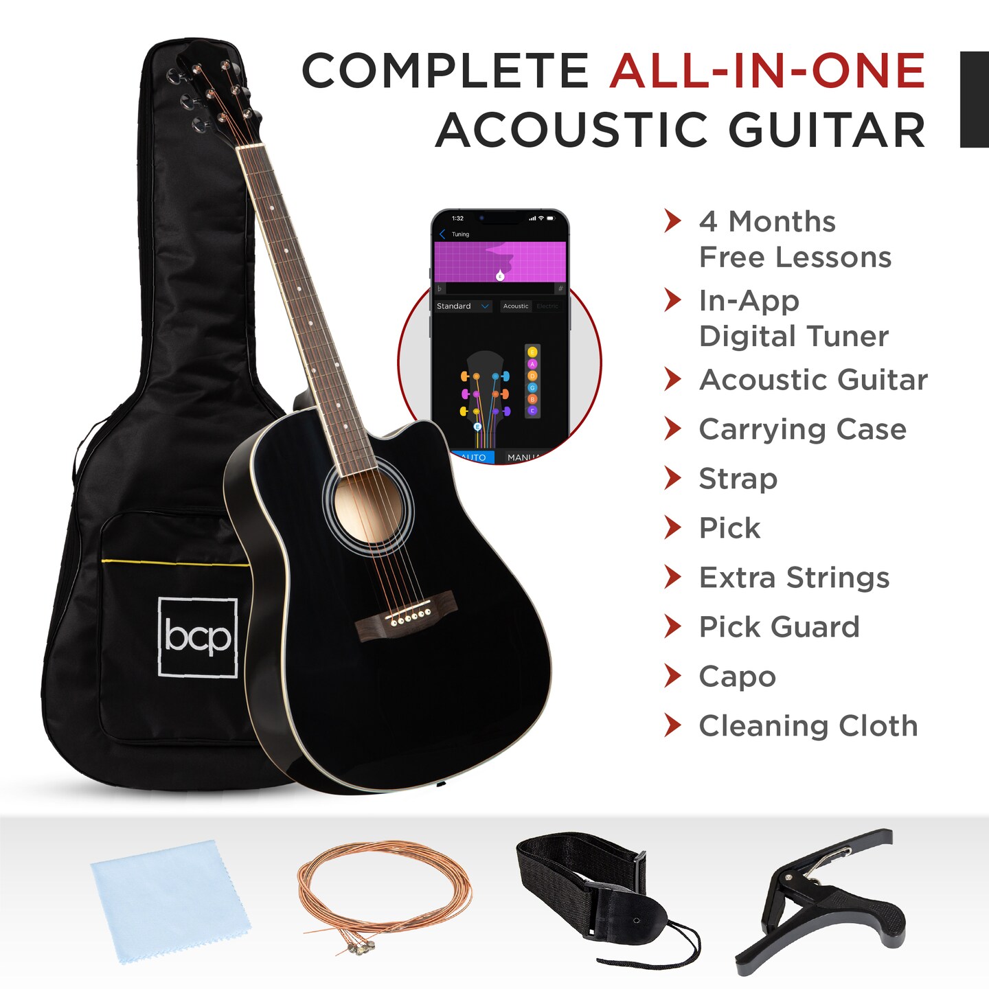 Best Choice Products 41in Full Size Beginner Acoustic Guitar Set with Case, Strap, Capo, Strings