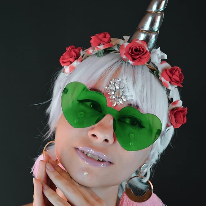 4E&#x27;s Novelty Set of 2 Green Sunglasses for Adults, Shamrock &#x26; Heart Shaped, St Patricks Day Glasses for Women &#x26; Men Party Outfit Accessories
