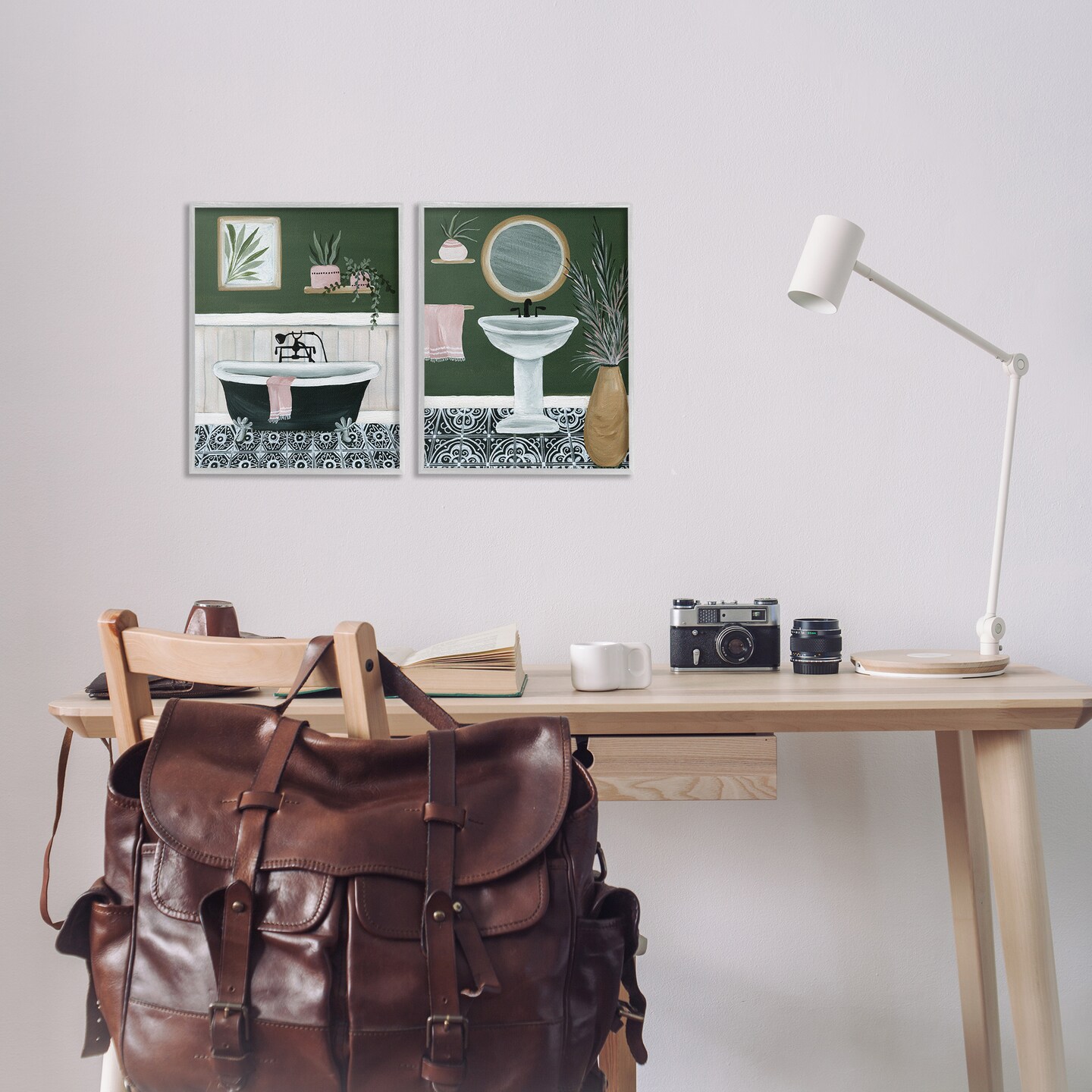 Stupell Industries Inviting Bold Green Bathroom 2 pc Framed Giclee Wall Art Set Design by Yvette St. Amant