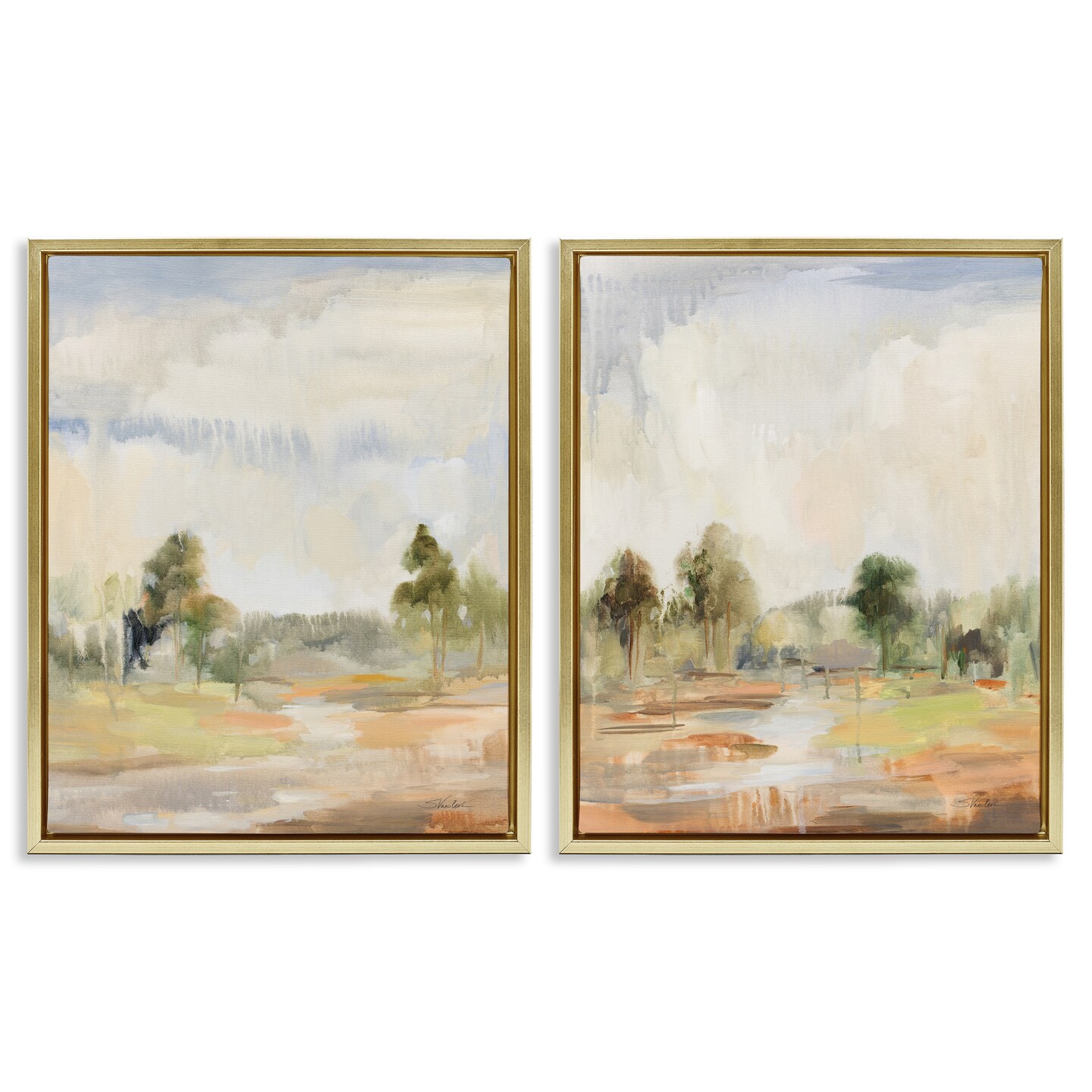 Stupell Industries Summer Rainstorm in the Woods 2 pc Framed Floater Canvas Wall Art Set Design by Silvia Vassileva