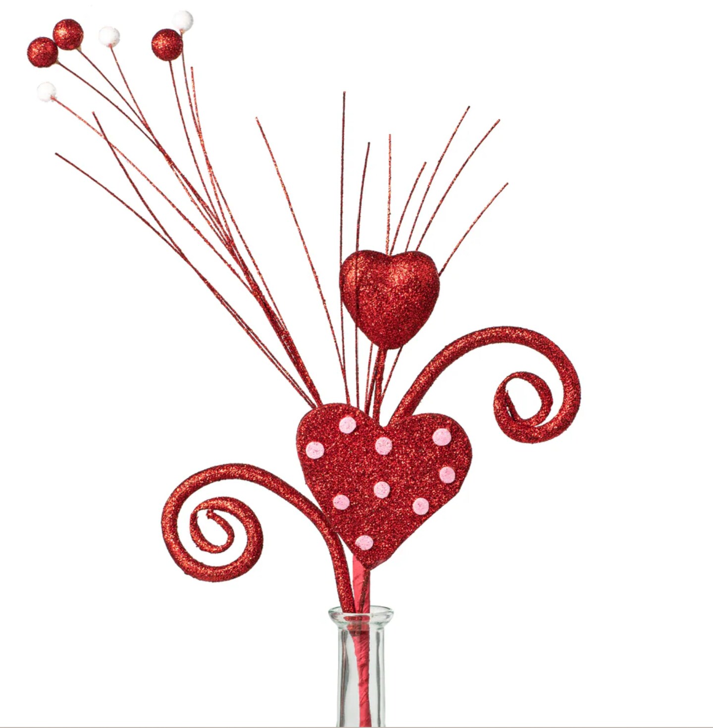 19" Red Glittered Heart Spray Pick - Valentine's Day Floral Decoration
