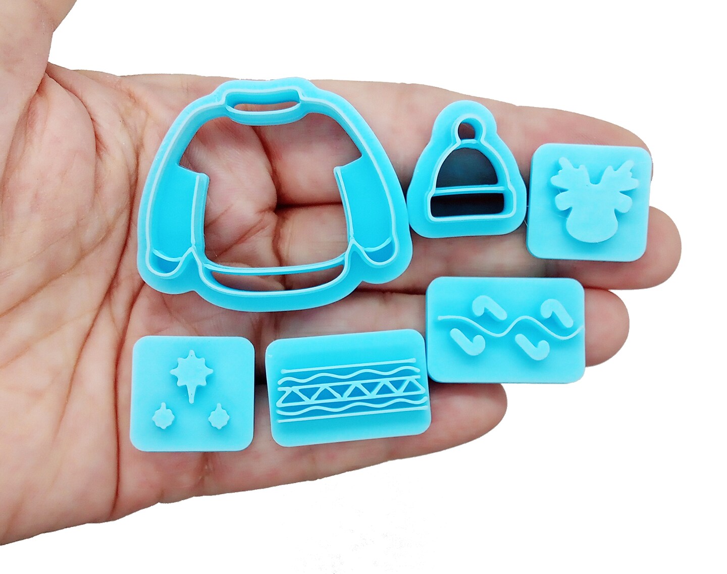 Winter Sweater & Beanie Hat Clay Cutters with Design Stamps, 6pcs, Adorabilities