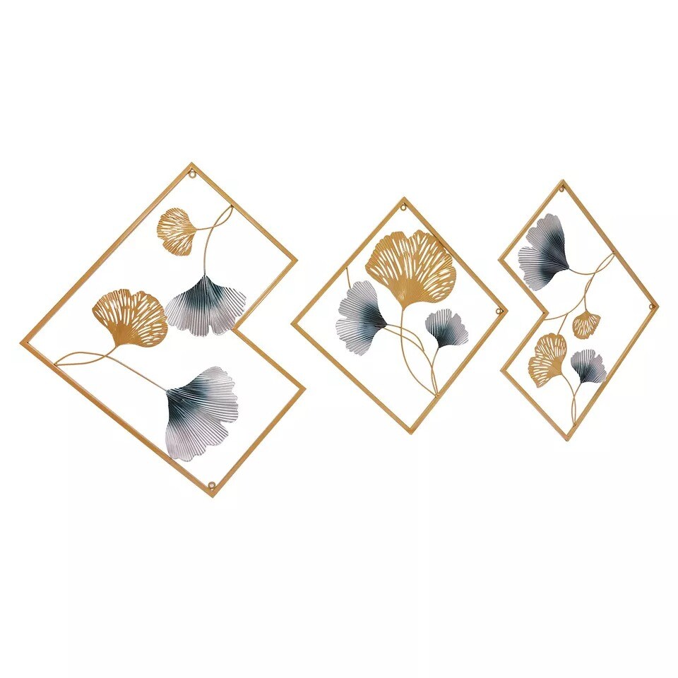 64.57*0.79*27.76&#x22; Gold Set of 3 Ginkgo Wall Art Hanging Sculpture Home Art Decor