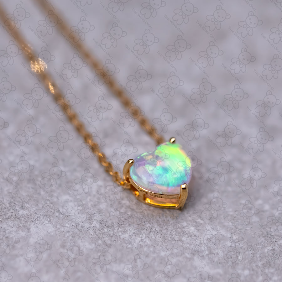 Heart Shaped Australian Solid Opal Necklace 14k Yellow Gold