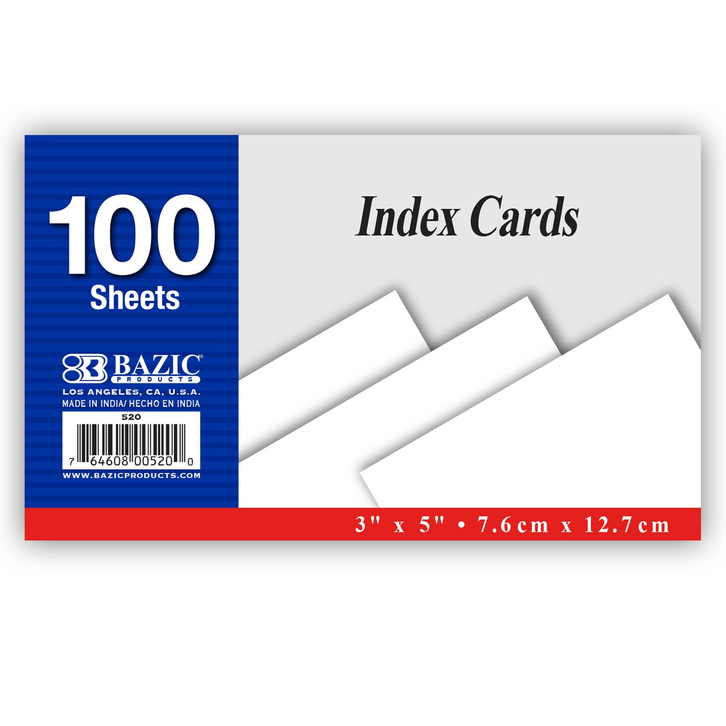 BAZIC Unruled White Index Card 3&#x22; X 5&#x22; 100 Ct.
