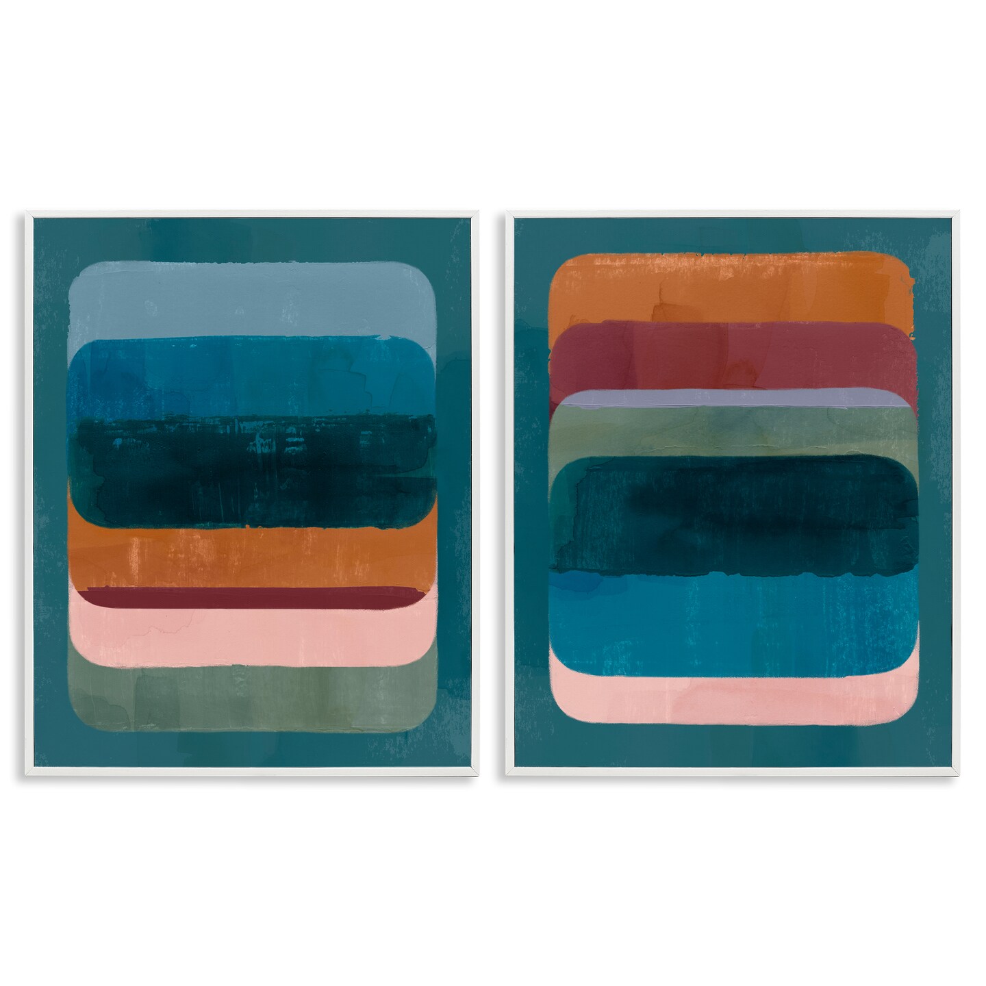 Stupell Industries Abstract Teal Stacked Colors 2 pc Framed Giclee Wall Art Set Design by Victoria Barnes