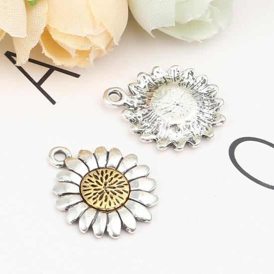 *10* 23x19mm 2 Tone Antique Silver/Gold Sunflower Charms