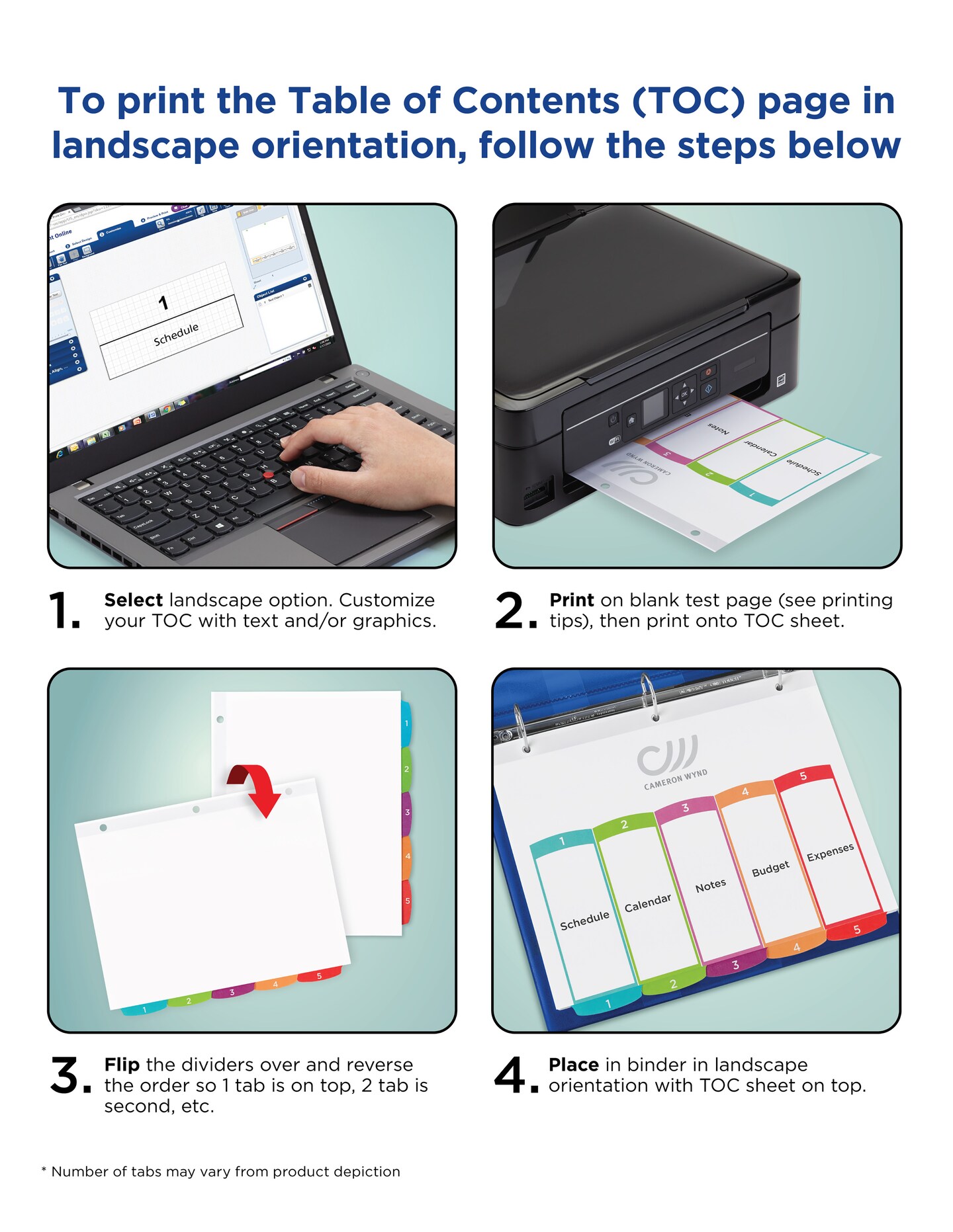 Avery 5 Tab Dividers for 3 Ring Binders, Customizable Table of Contents, Multicolor Tabs, 5 Packs, 5 Sets Total (11840)