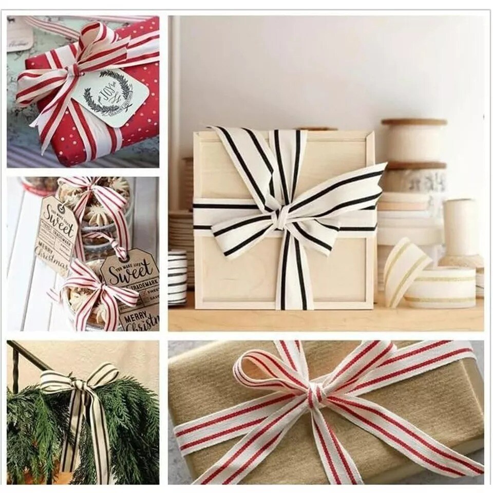 3/8&#x22; Natural Cotton Stripes Ribbon Striped Grosgrain Ribbon Striped Cotton Ivory
