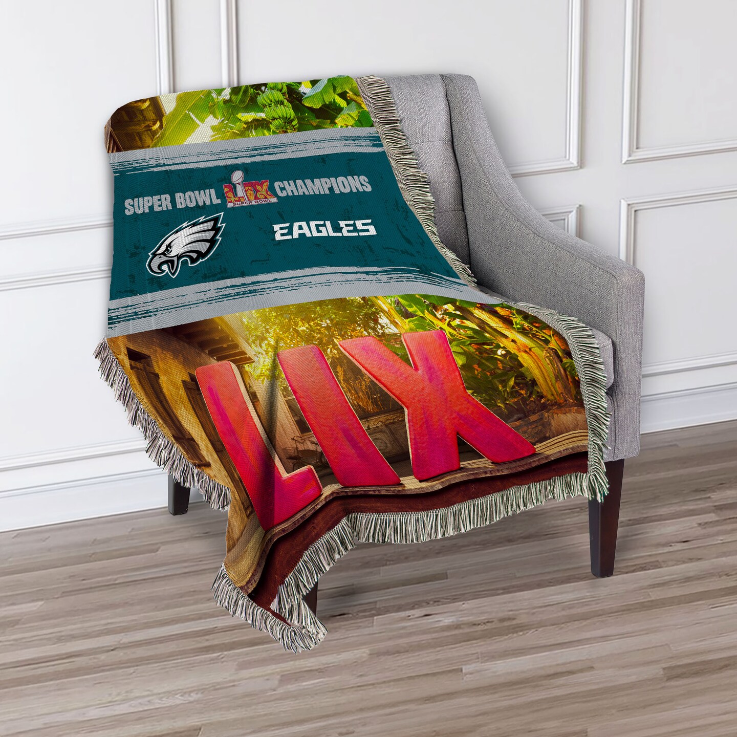 NFL Philadelphia Eagles 2025 Super Bowl LIX Woven Courtyard Tapestry Throw Blanket 48X60 Inches
