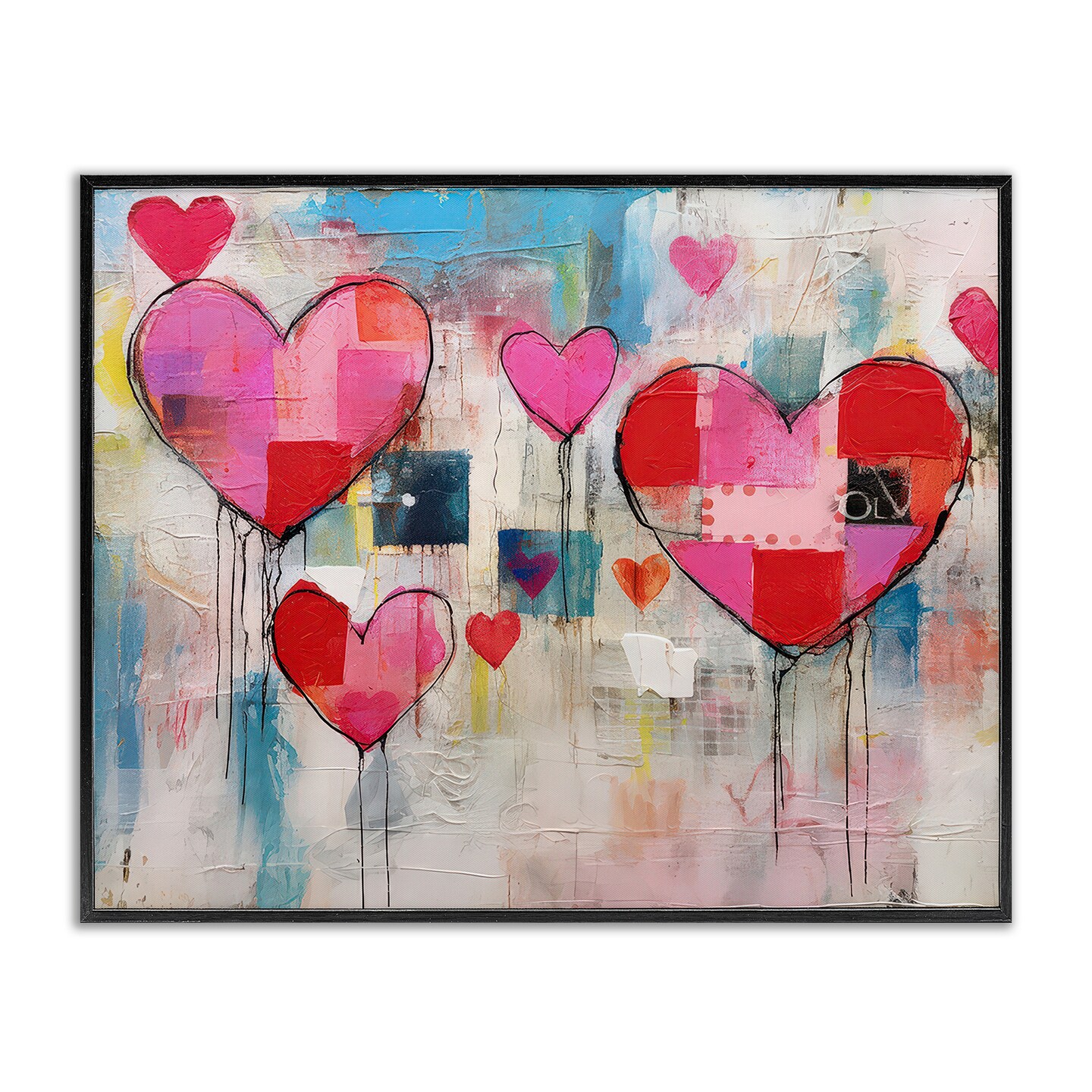 Stupell Industries Urban Hearts Painting Collage Framed Giclee Wall Art Design by LSR Design Studio