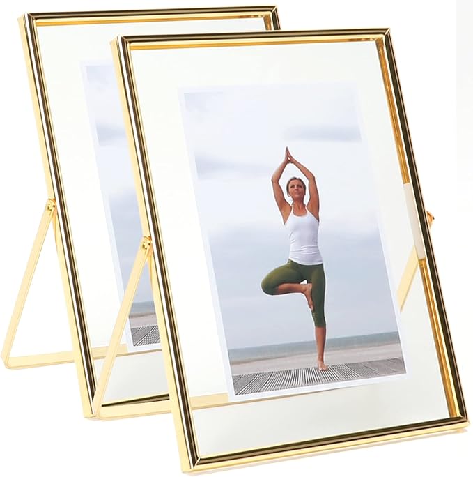 Gold Floating Frame (8&#x22;&#xD7;10&#x22;, 2 Set), For Picture 7x9, 6x8, 5x7, Tabletop Shelf Photo Frames, Classy for Valentine&#x27;s Day, Wedding or Birthday