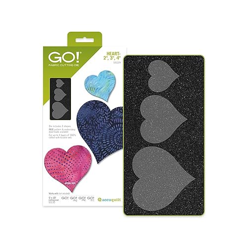 AccuQuilt GO! Heart Fabric Cutting Die - Cut 2&#x22;, 3&#x22;, 4&#x22; Perfect Hearts for Quilting Projects - Ideal for Appliqu&#xE9;, Scrapbooking, and Sewing Machine Covers