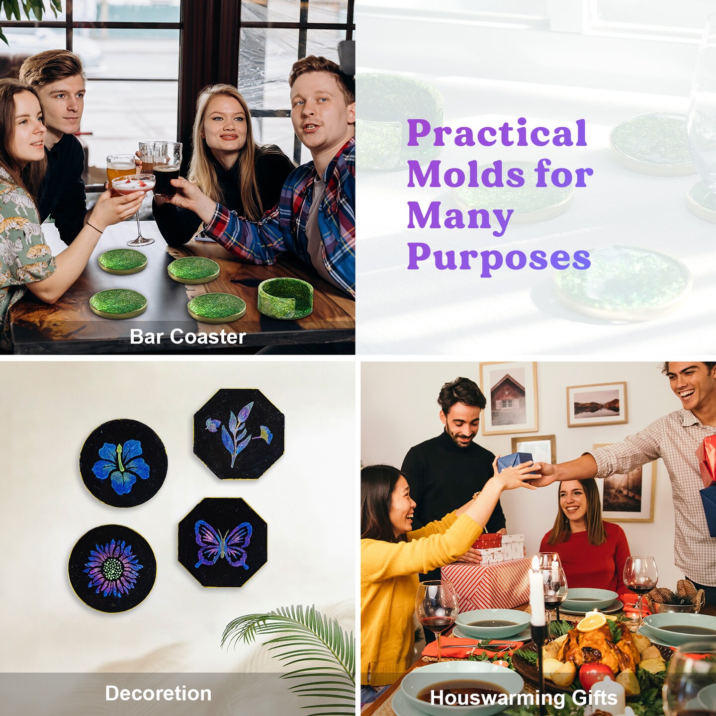 LET'S RESIN Upgraded Deeper & Larger Coaster Resin Molds, 12 Cavities Epoxy Resin Molds with 3 Pcs Round Square Hexagon Shapes, Coaster Molds for Epoxy Resin, Cups Mats, DIY Craft, Bar Coaster