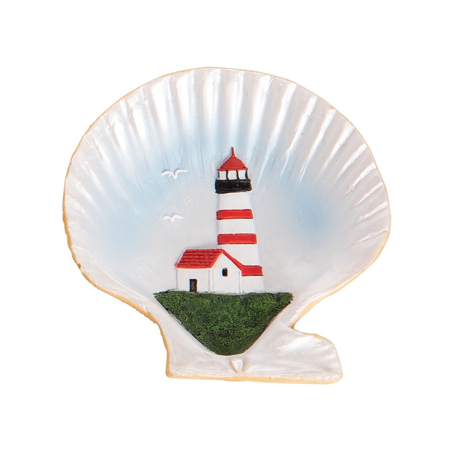 3.14&#x22; Resin Shell White Lighthouse Dish
