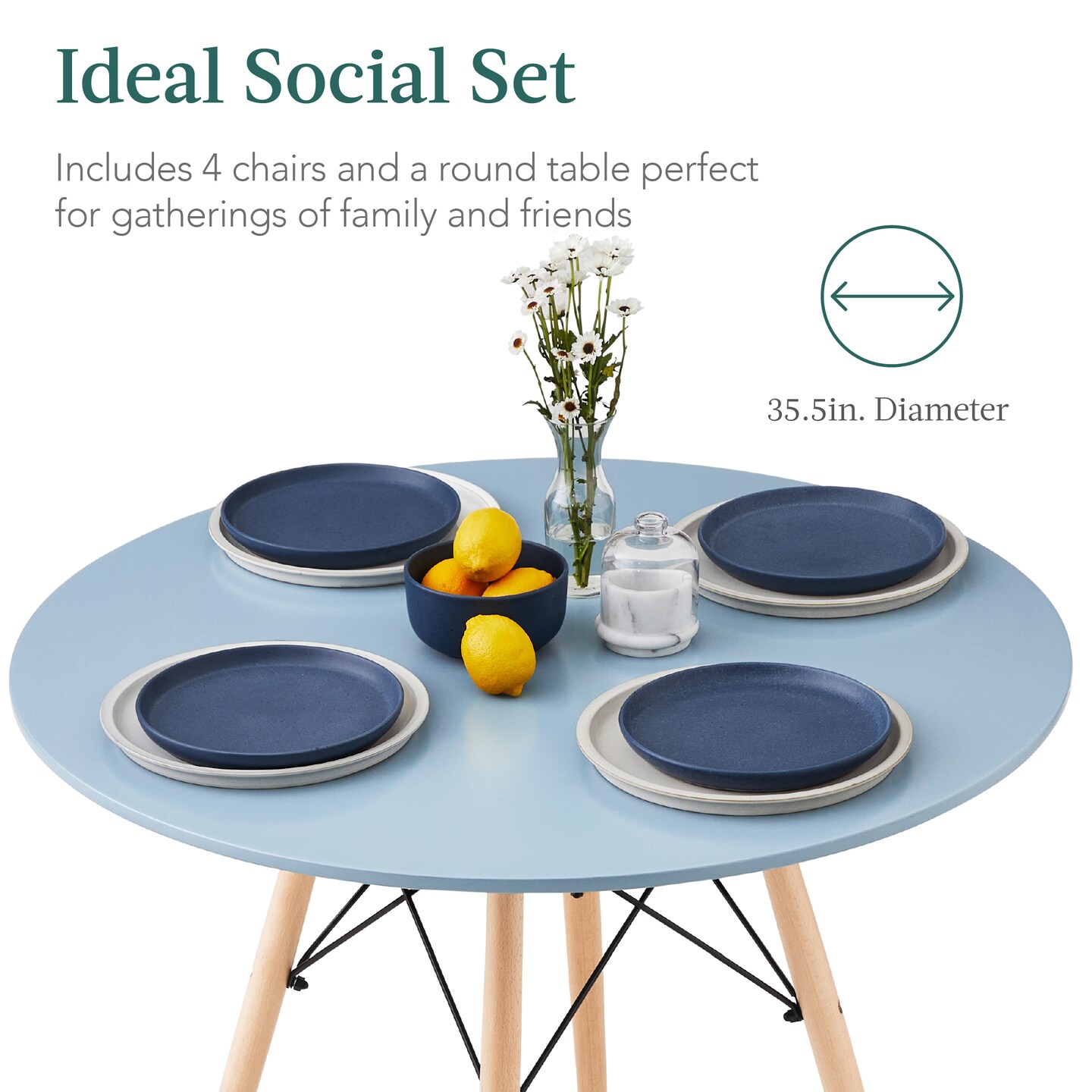 Best Choice Products 5-Piece Compact Mid-Century Modern Dining Set w/ 4 Chairs, Wooden Legs