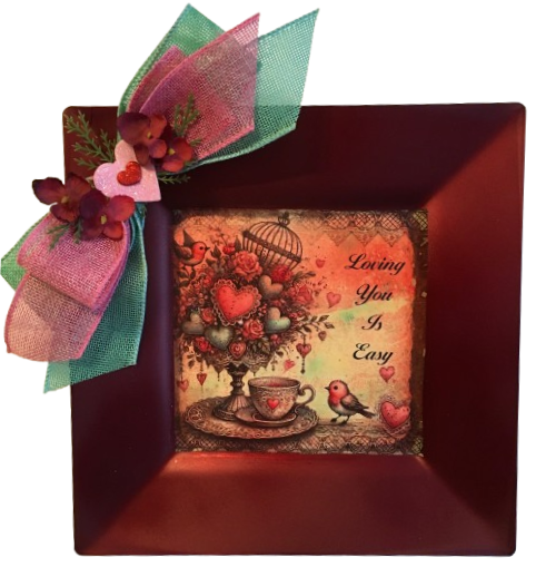 Dollar Tree Red Square Plastic Charger Plate Wall Art LOVING YOU IS EASY Valentine's Day Holiday Decor Handmade Gift Idea