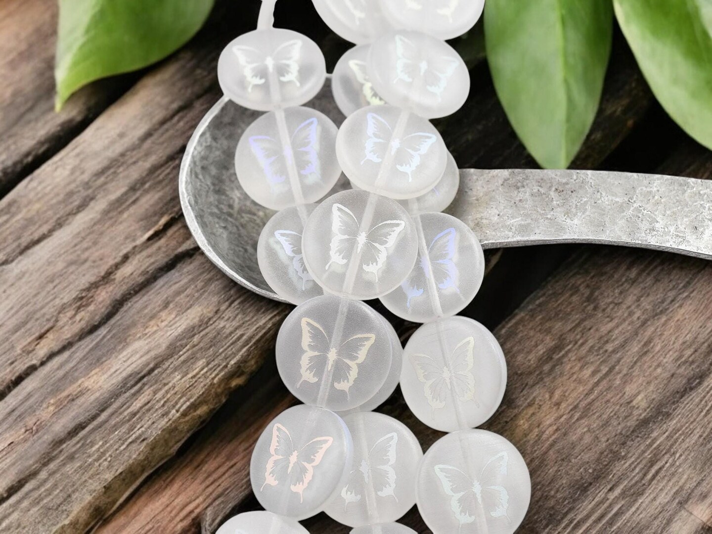 *8* 17mm Matte Crystal AB Laser Etched Butterfly Design Coin Beads