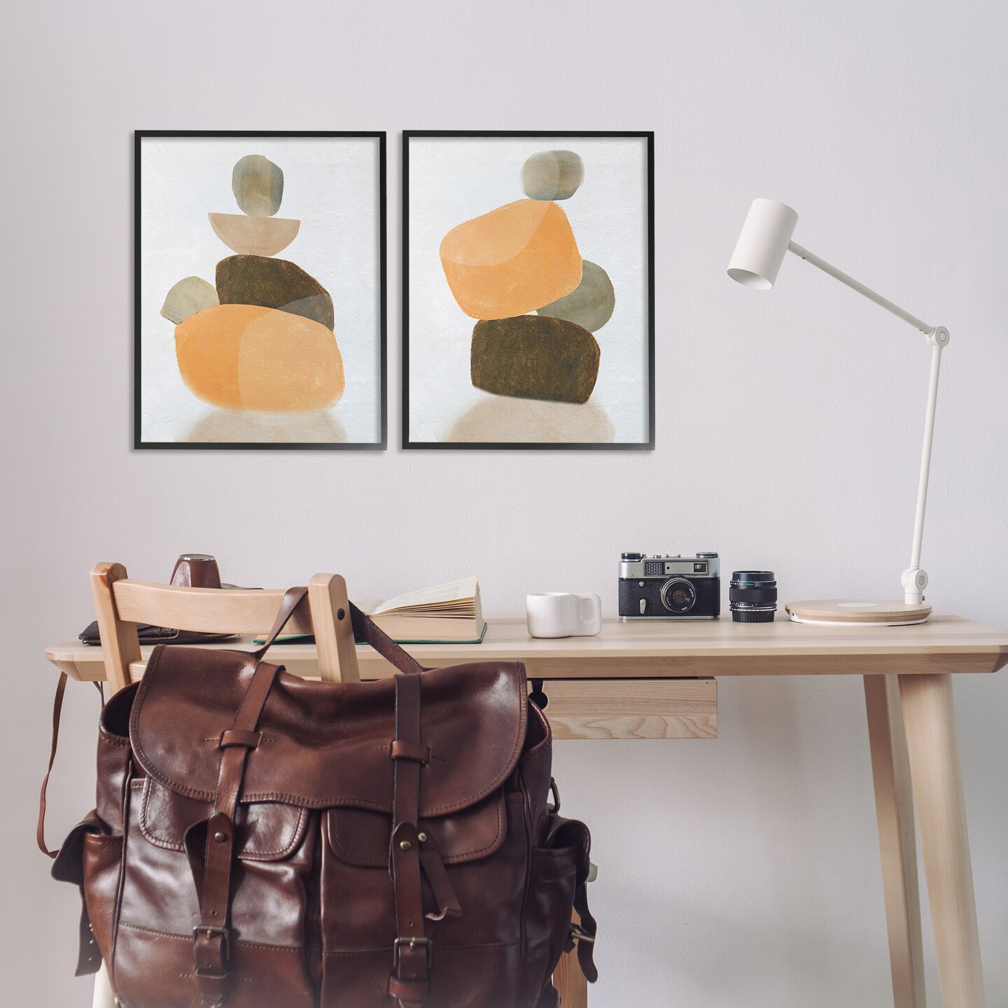 Stupell Industries Stacked Abstract Pebbles 2 pc Framed Giclee Wall Art Set Design by Carol Robinson