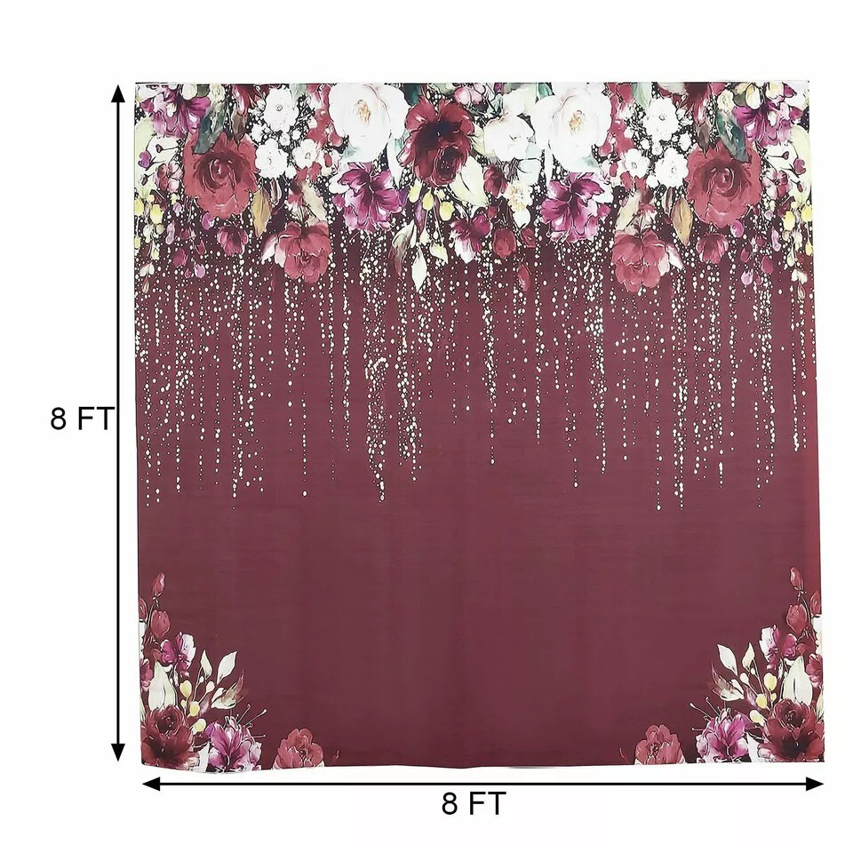 8 ft Vinyl PHOTO BACKGROUND Burgundy Roses Backdrop Party Decorations Supplies