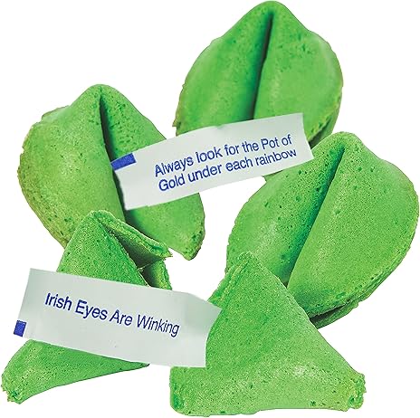 St Patricks Day Fortune Cookies (50 Individually Wrapped) Green With Irish Themed Sayings Party Favors &#x26; Treats by 4E&#x27;s Novelty