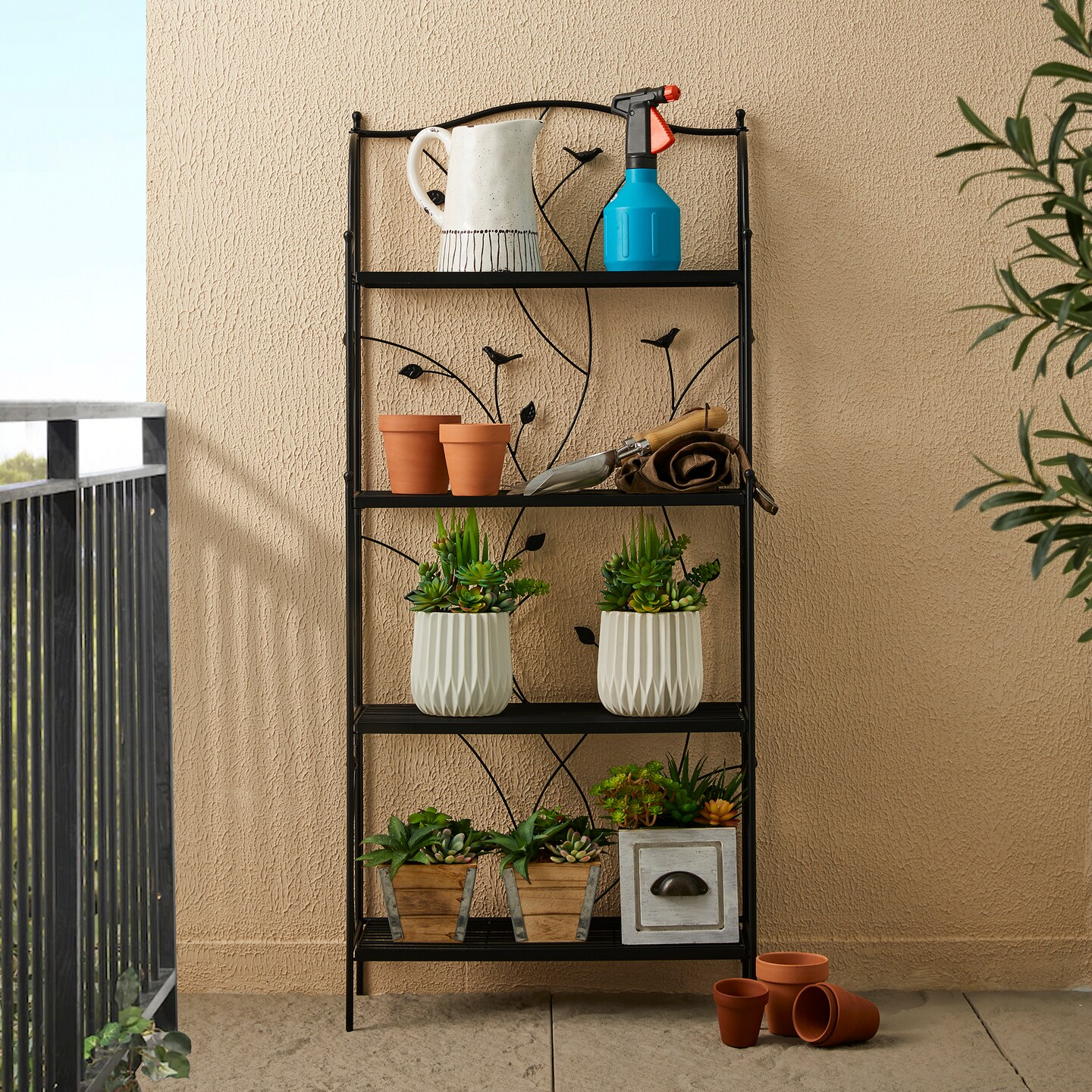 4-Tiers Multifunctional Metal Plant Shelving Bakers Rack Planter Stands Flower Pot Shelf One-step Fordable Design