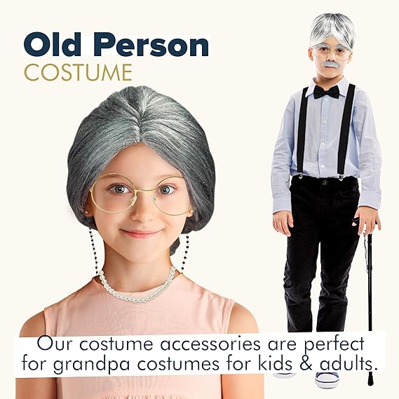 4E&#x27;s Novelty Gold Round Fake Costume Glasses, Old Man Glasses, Grany Glasses, 100th Day of School Costume Dress Up Old Lady Glasses Accessories for Kids Girls &#x26; Boys