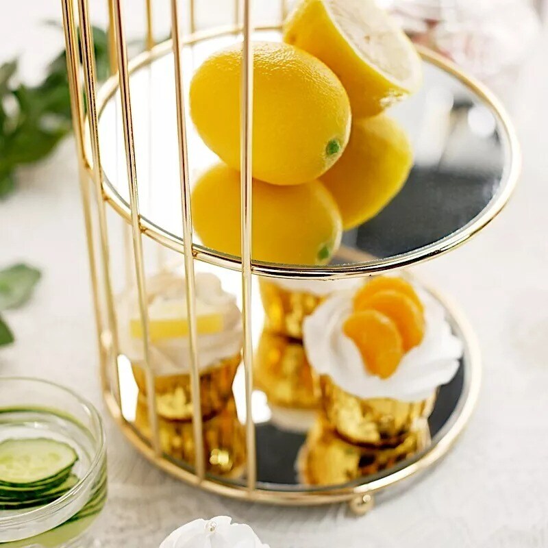 22-Inch Gold 3 Tier Metal Mirror Glass Hanging Bird Cage CUPCAKE STAND Party