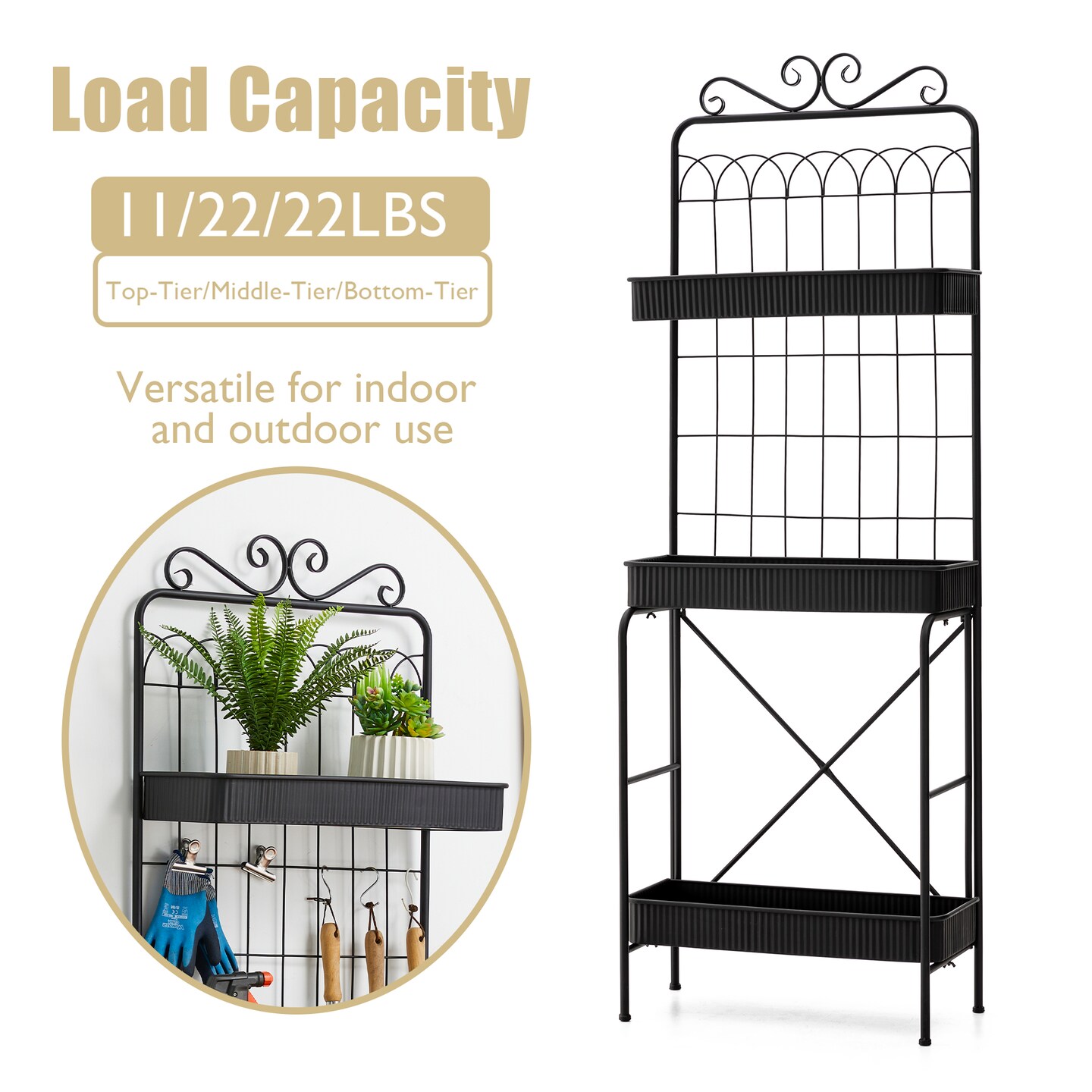 68&#x22;H Rectangular 3-Tiered Black Metal Plant Stand