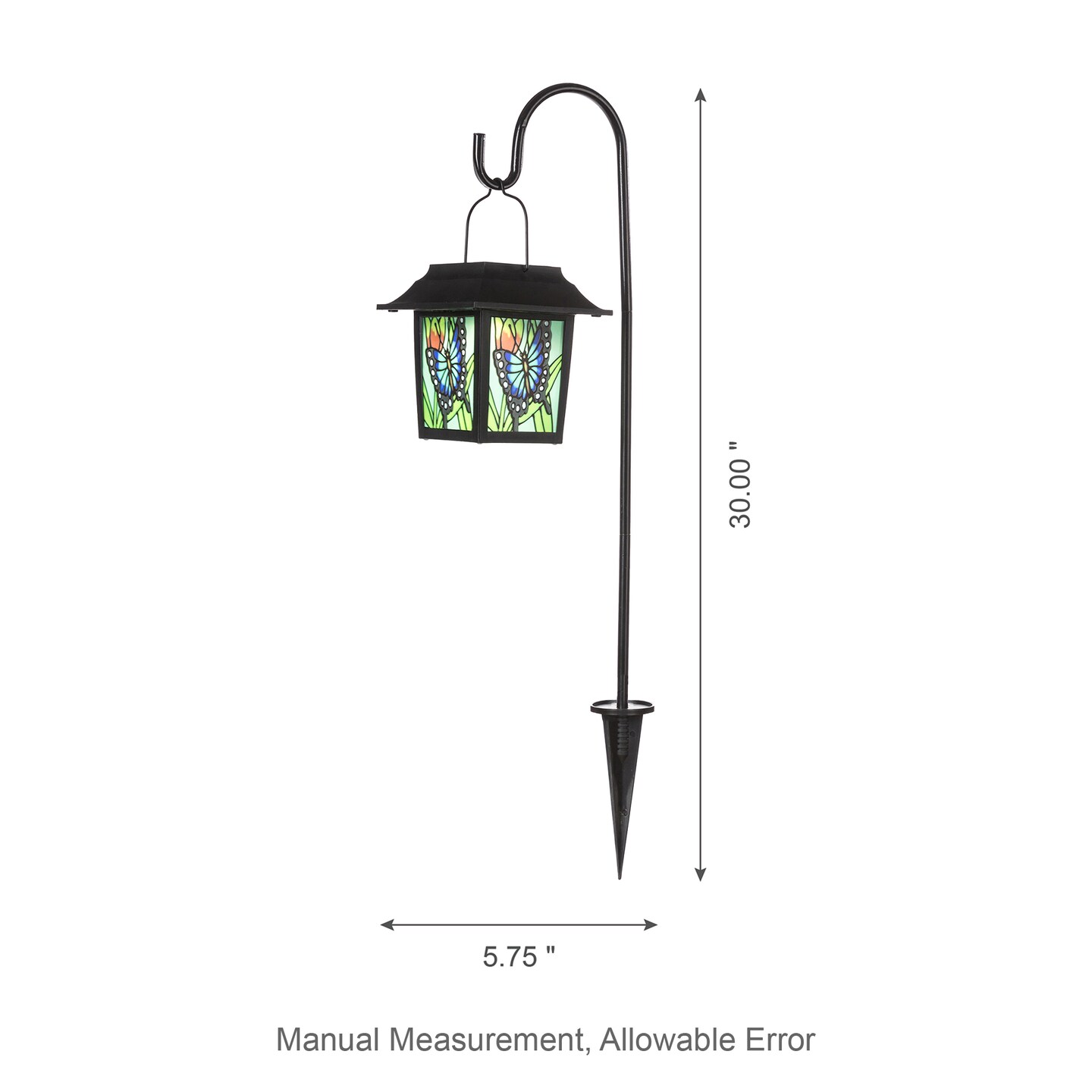Set of 2 30&#x22;H Solar Powered Butterfly Scene Pattern Garden Lamp or Pathway Light with Ground Stake