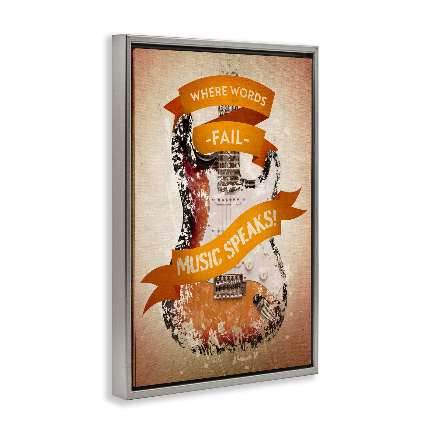 Stupell Industries Inspirational Music Speaks Framed Floater Canvas Wall Art Design by Reinders