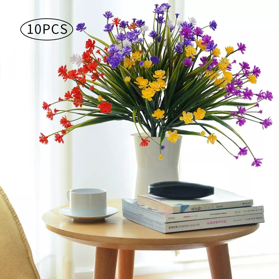 10pcs Set Artificial Flowers Fake Plant Indoor Plastic Flower Wedding Home Decor