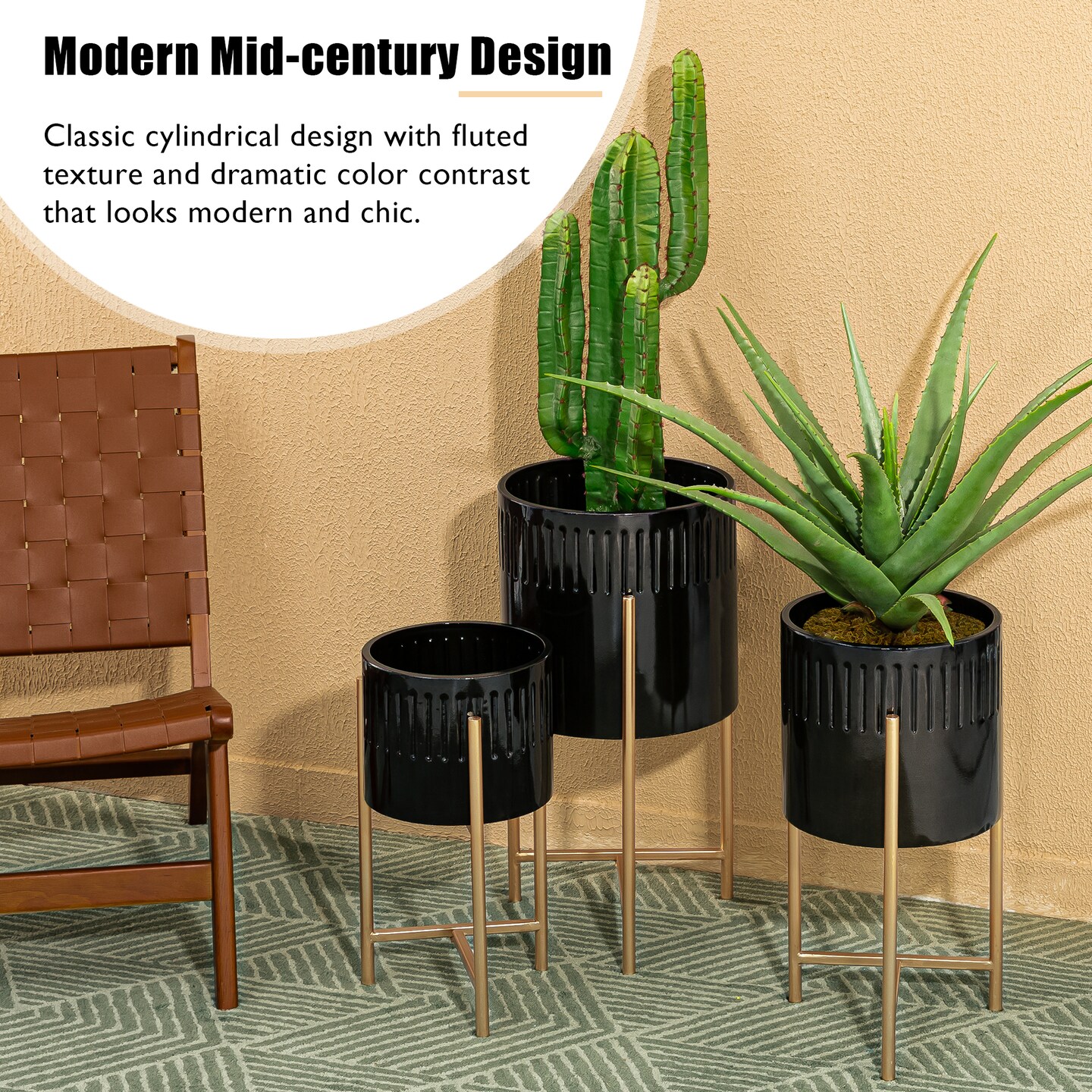 Set of 3 Washed Metal Planter Stand