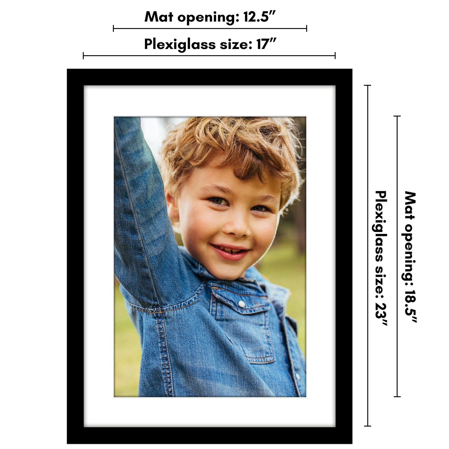 Americanflat Poster Frame with Mat - Large Picture Frame - Polished Plexiglass Cover - Hanging Hardware for Horizontal and Vertical Display - Black