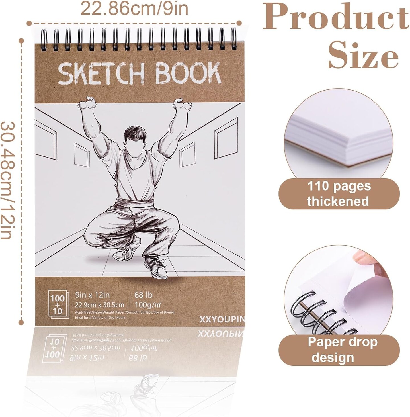 9 x 12 Inch Sketchbook,110-Sheets (68lb/100gsm) Top Spiral Bound Sketch Pad, Acid-Free Art Sketchbook for Artistic Drawing, Painting, Writing on Paper(1PACK