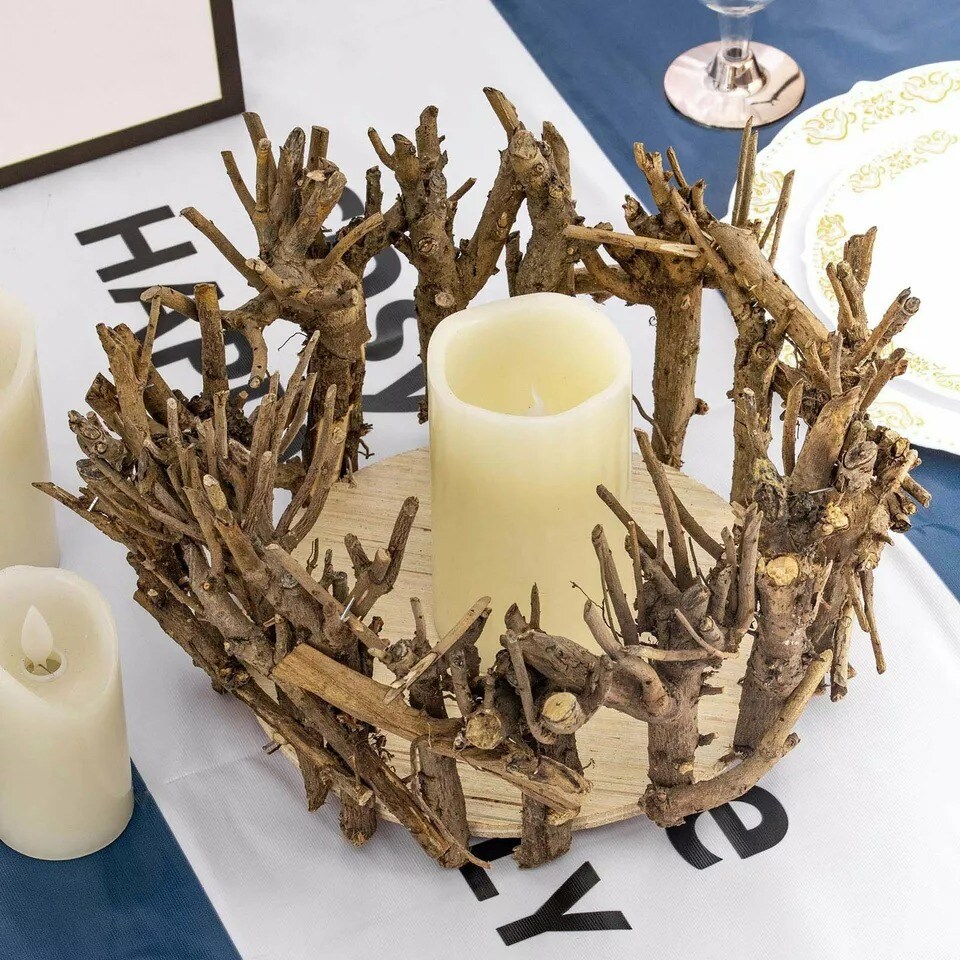 11-Inch wide Brown Natural Wood Candle Holder Vase Wedding Centerpieces
