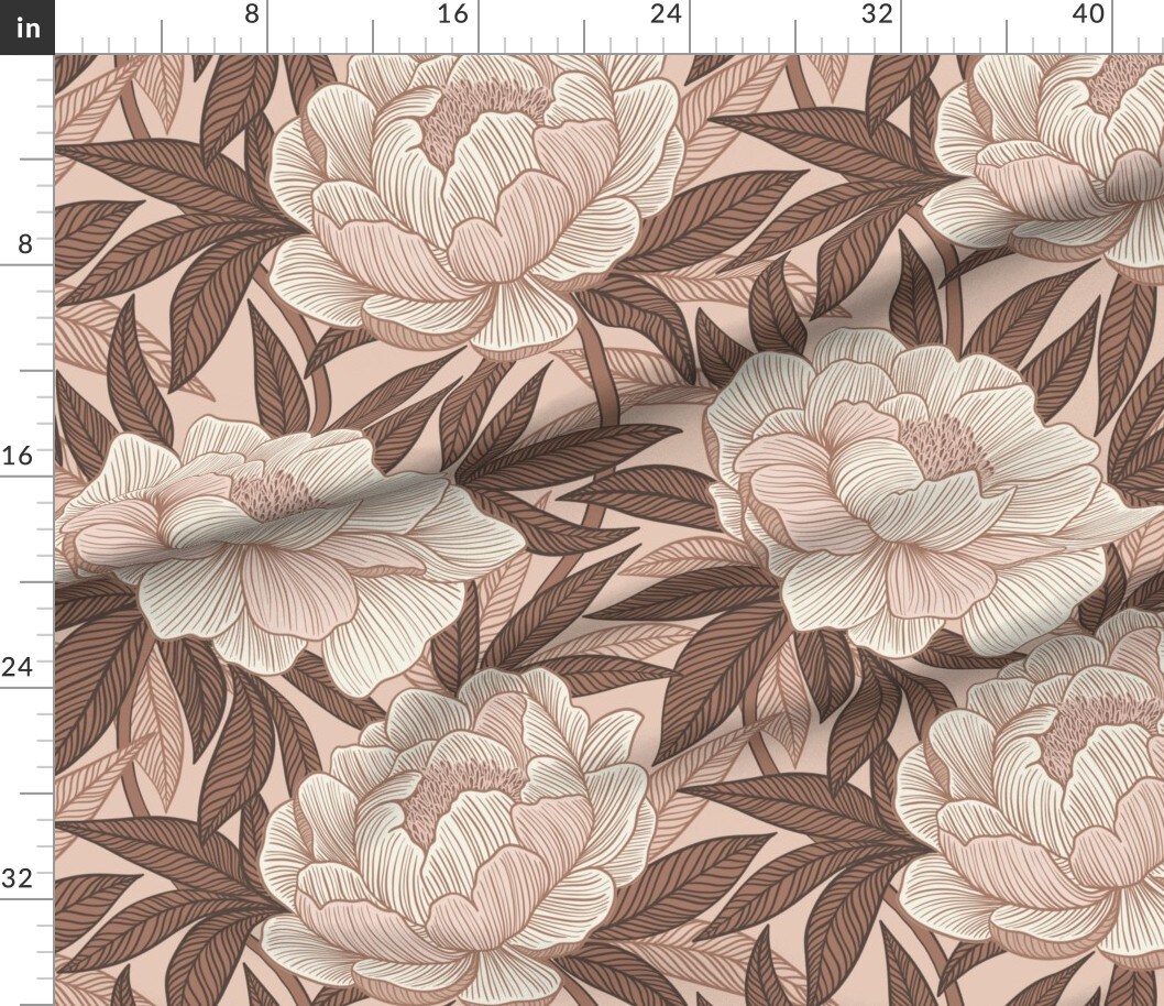 Various Fabrics by the Yard or Fat Quarter Monochrome Floral Botanical Bohemian Maximalist Glam Linework Boho Jumbo Brown Pink Custom Printed Fabric by Spoonflower