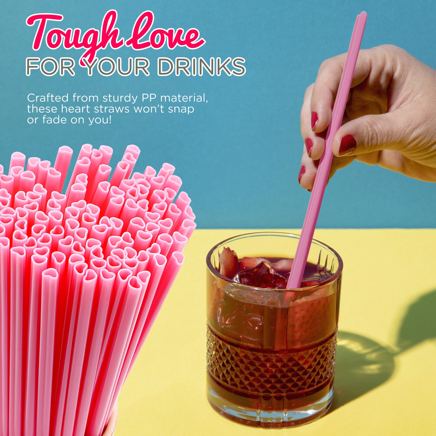 4E&#x27;s Novelty 100 Pink Heart Straws - Individually Wrapped Heart Shaped Straws for Valentine&#x2019;s Day, Cute Disposable Straws for Parties &#x26; Drinks