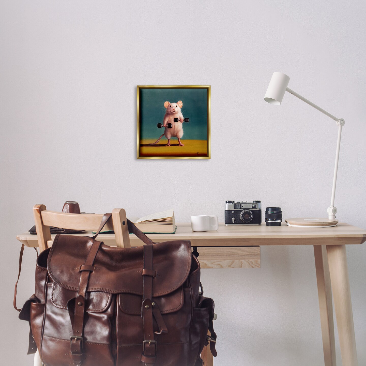 Stupell Industries Weight Lifting Mouse Framed Floater Canvas Wall Art Design by Lucia Heffernan