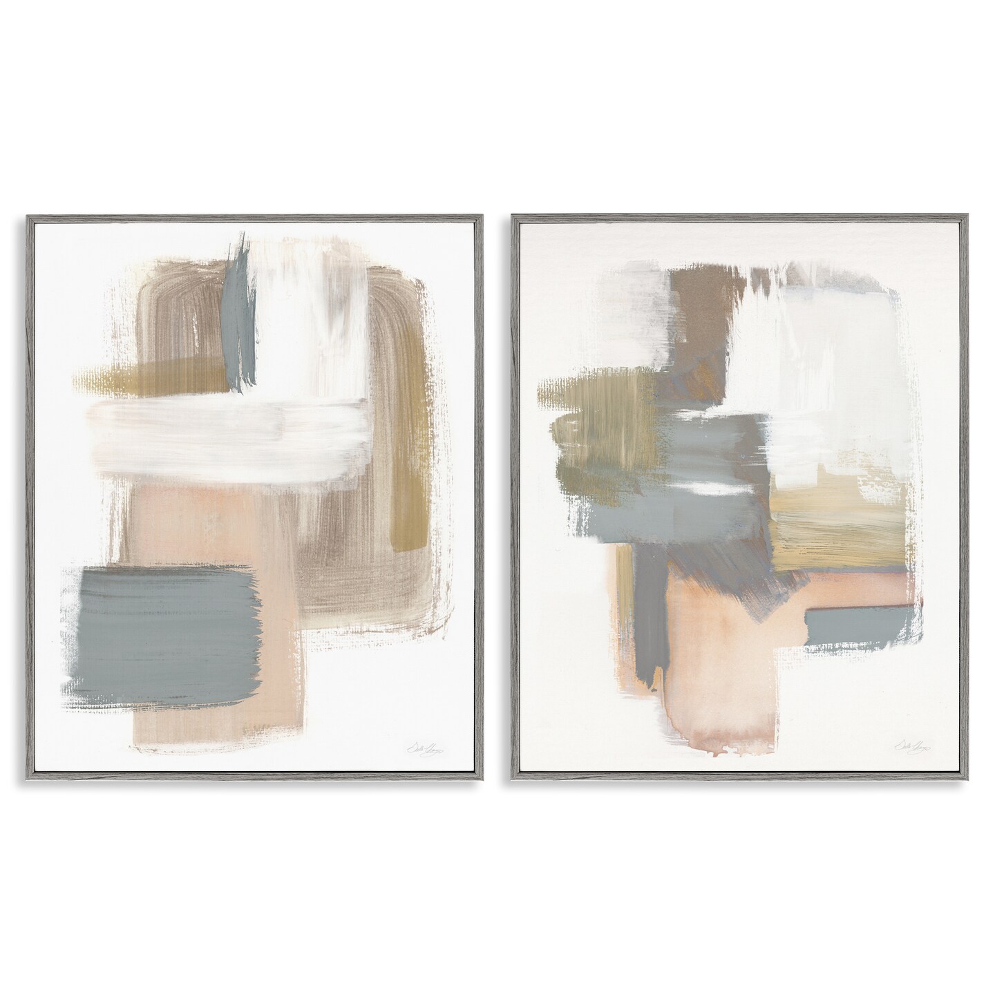 Stupell Industries Abstract Beige Brush Stroked Neutrals 2 pc Framed Giclee Wall Art Set Design by Stella Chang
