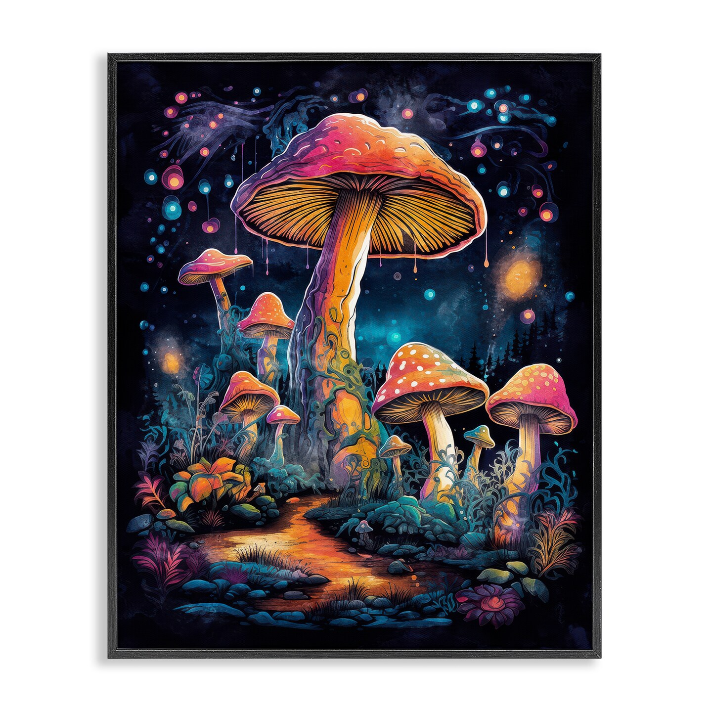 Stupell Industries Psychedelic Mushrooms Nature Framed Giclee Wall Art Design by Nina Blue