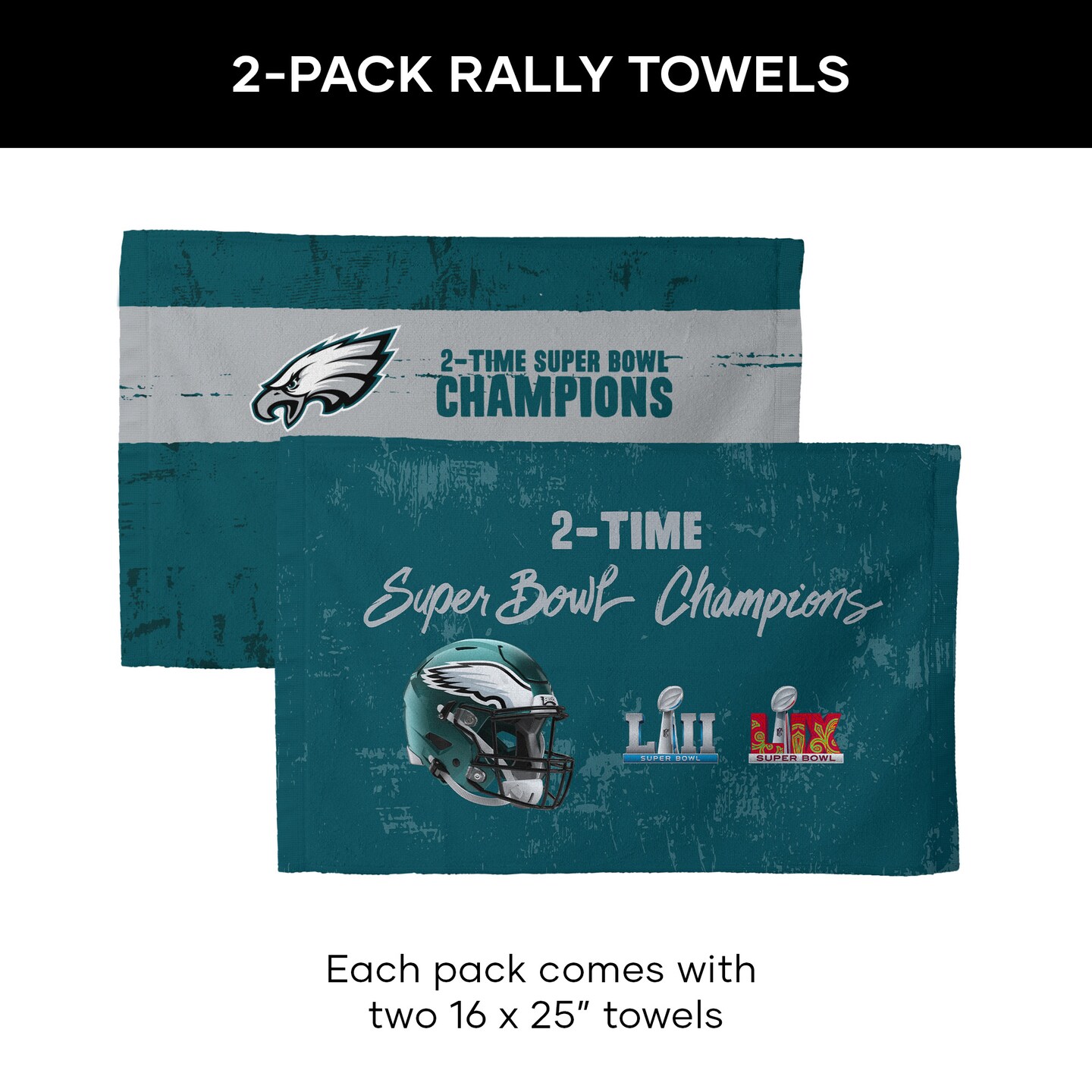 NFL Philadelphia Eagles 2025 Super Bowl LIX Multi Champ Conquerors Fan Towel 2 Pack 16X25 Inches