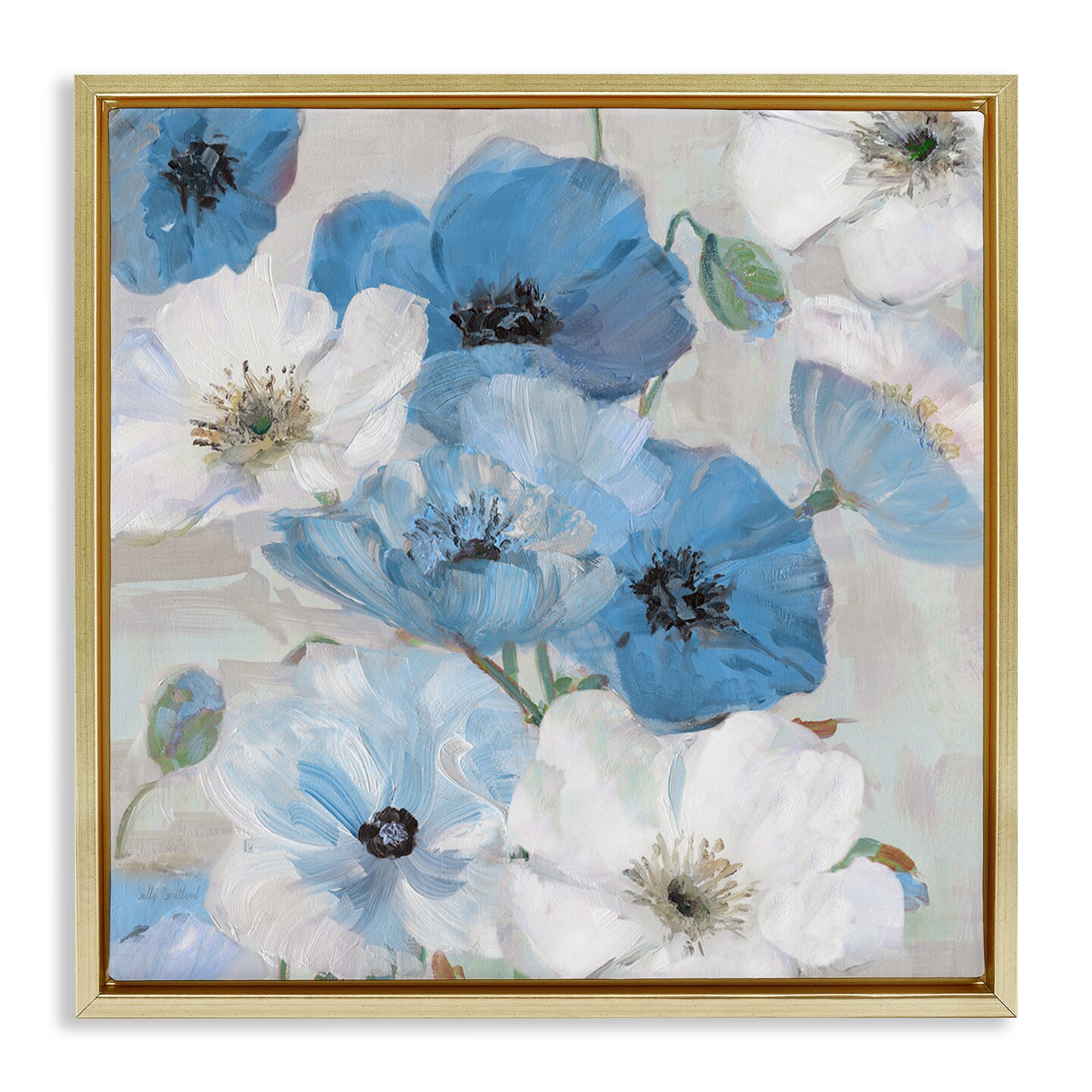 Stupell Industries Mixed Blue & White Blooms Framed Floater Canvas