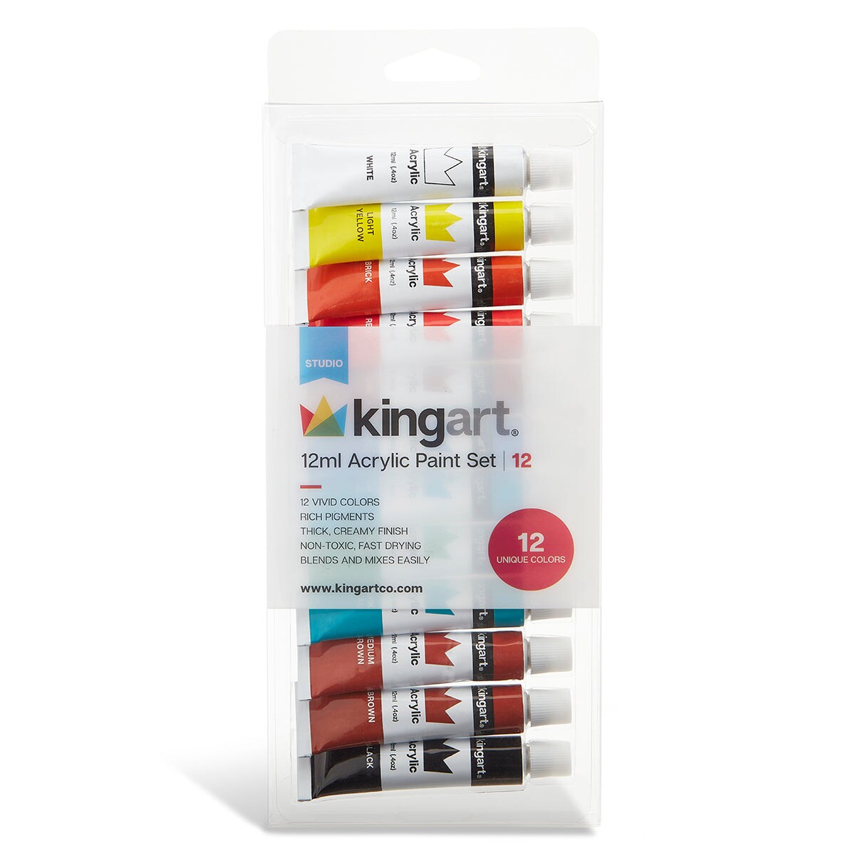 KINGART&#xAE; Acrylic Paint Set, 12ml, 12 Colors