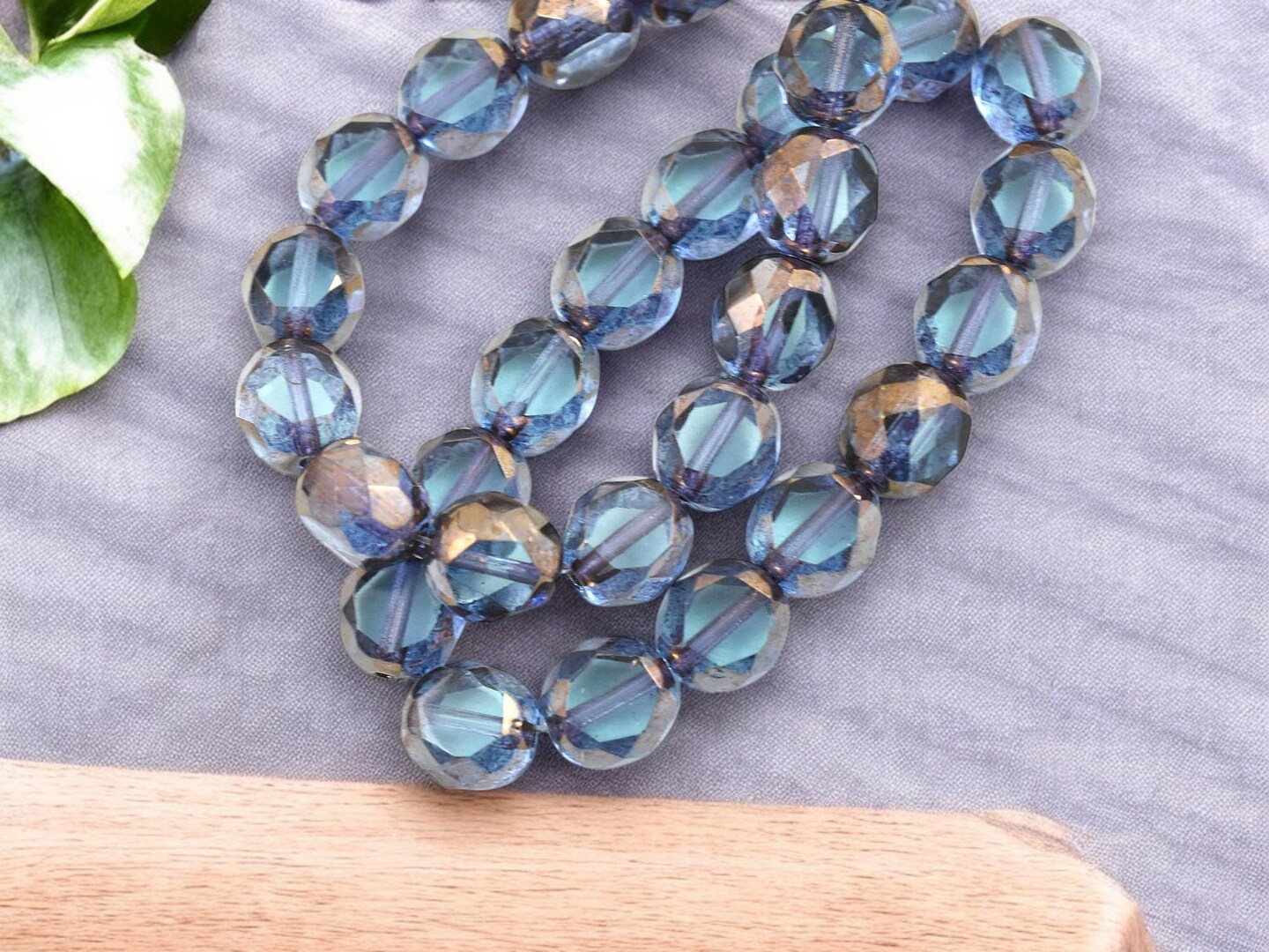 *15* 8mm Bronze Washed Blue Aqua 2 Cut Fire Polished Round Beads