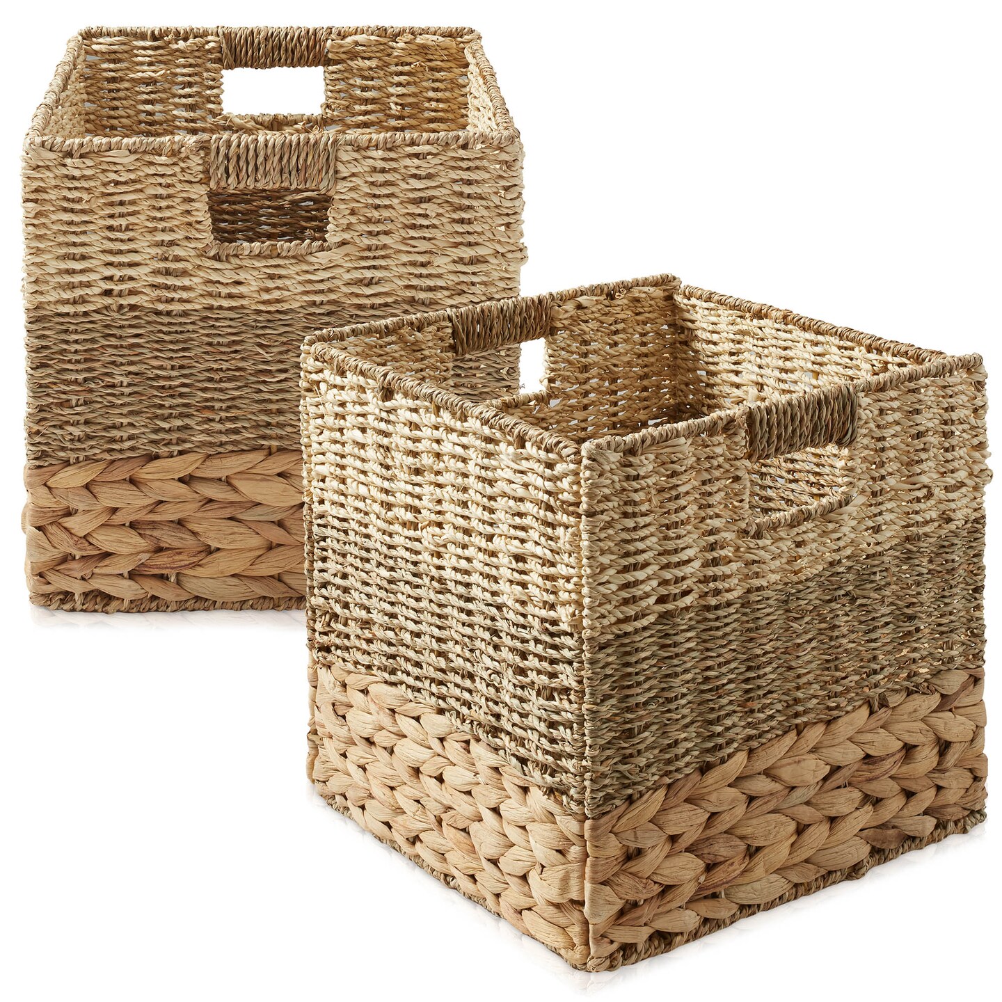 Casafield 10.5&#x22; x 10.5&#x22; Mixed Weave Storage Basket Sets, Natural Woven Hyacinth Seagrass Wicker Storage Cube Bins for Bathroom, Bedroom, Laundry, Pantry, Shelves