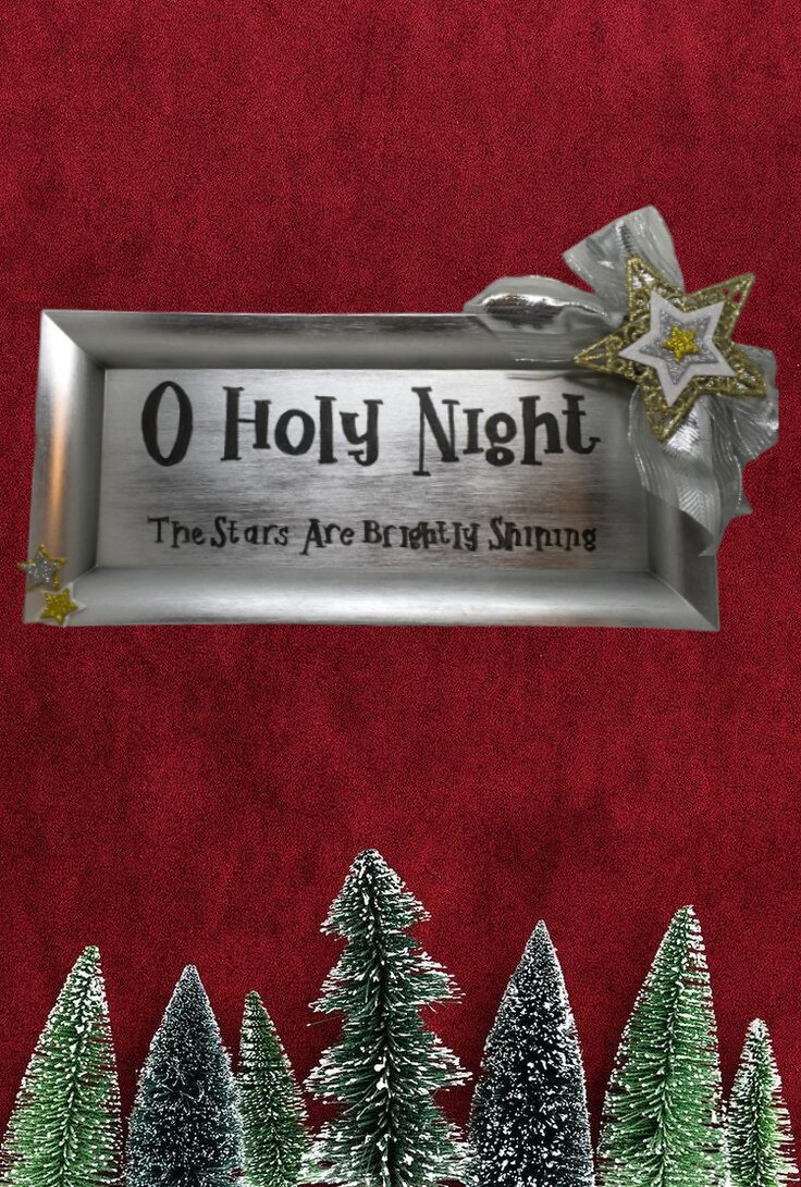 Dollar Tree Plastic SILVER TRAY Christmas Holiday Wall Art OH HOLY NIGHT Handmade Gift Idea - image9