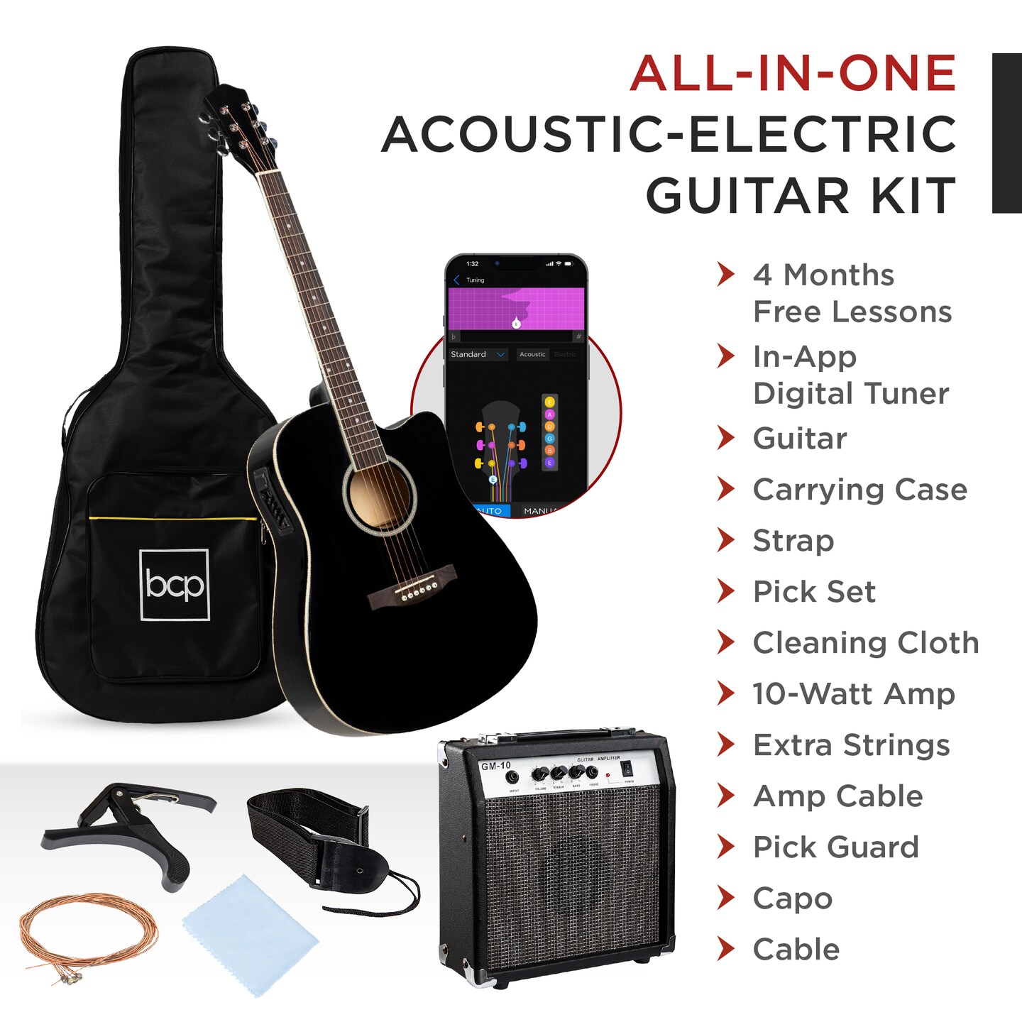 Best Choice Products Beginner Acoustic Electric Guitar Starter Set 41in w/ Wood Cutaway Design, Gig Bag