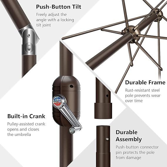 Patio Umbrella, UV Protect Pool Umbrella with Heavy Duty Pole,Outdoor Umbrella with Push Botton Tilt &#x26; Crank